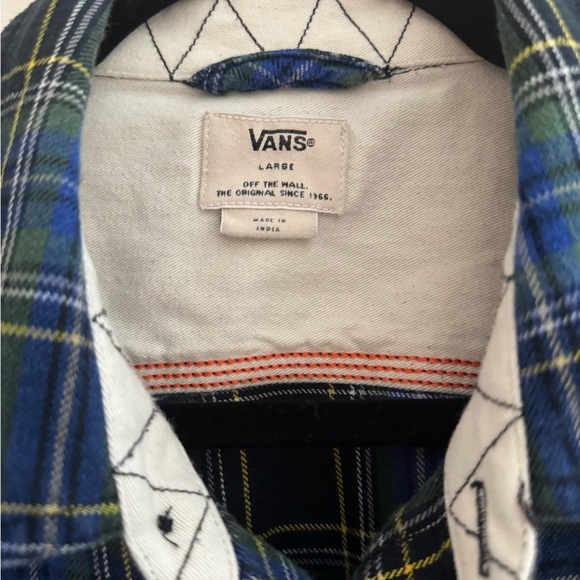 Vans Men’s Button Down Plaid Flannel Shirt Size Large Blue Green Yellow Cotton - Picture 2 of 5